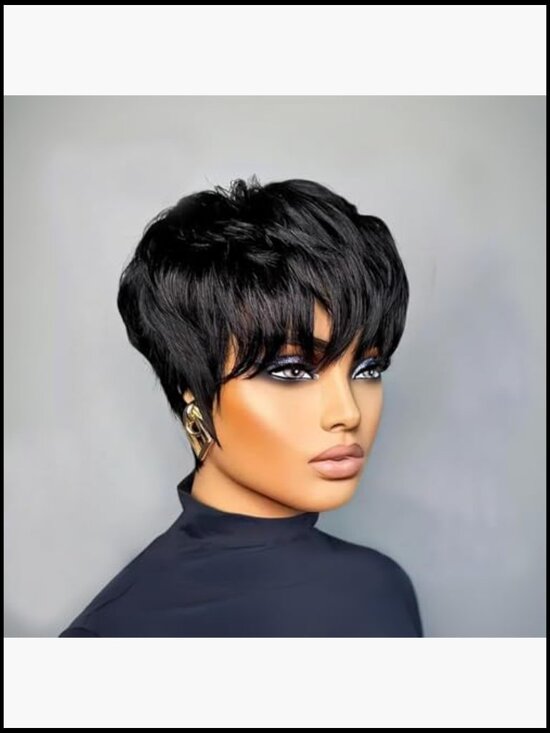 Short Pixie Wig with Bangs - 100% Human Hair Glueless Layered Full Machine Made main image 4